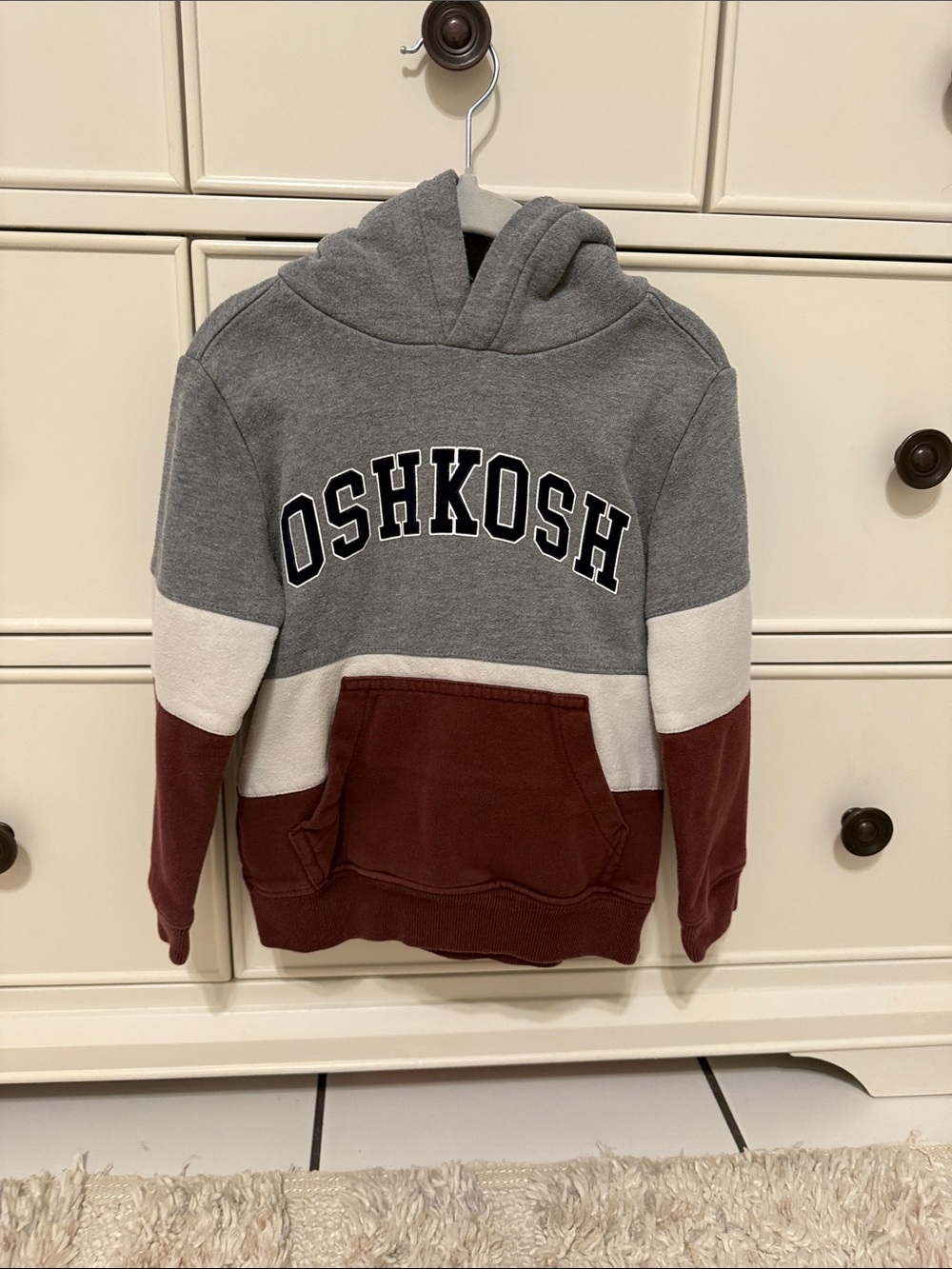 OshKosh B'gosh Gray, White & Maroon Colorblock Crewneck Hoodie